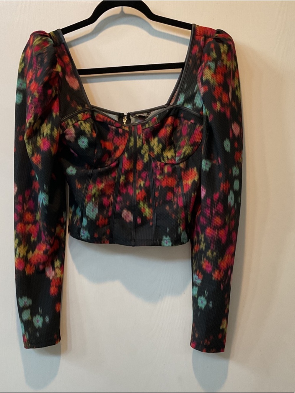 Guess Black Multicolor Floral Bustier Crop Top